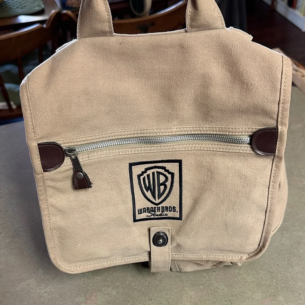Warner Bros. Studio Beige Canvas Messenger Shoulder Book Bag
